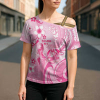 Personalised Memorial Pink Breast Cancer Awareness Cross Shoulder Shirt Plumeria Floral Tribal Pattern LT05 - Polynesian Pride