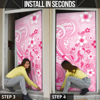 Personalised Memorial Pink Breast Cancer Awareness Door Cover Plumeria Floral Tribal Pattern LT05 - Polynesian Pride
