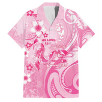Personalised Memorial Pink Breast Cancer Awareness Family Matching Off Shoulder Short Dress and Hawaiian Shirt Plumeria Floral Tribal Pattern LT05 Dad's Shirt - Short Sleeve Pink - Polynesian Pride