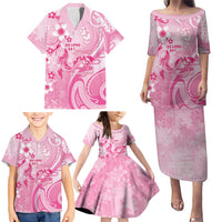Personalised Memorial Pink Breast Cancer Awareness Family Matching Puletasi and Hawaiian Shirt Plumeria Floral Tribal Pattern LT05 - Polynesian Pride