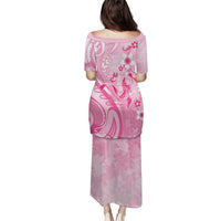 Personalised Memorial Pink Breast Cancer Awareness Family Matching Puletasi and Hawaiian Shirt Plumeria Floral Tribal Pattern LT05 - Polynesian Pride