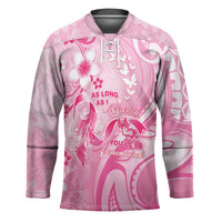 Personalised Memorial Pink Breast Cancer Awareness Hockey Jersey Plumeria Floral Tribal Pattern LT05 Unisex Pink - Polynesian Pride