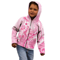 Personalised Memorial Pink Breast Cancer Awareness Kid Hoodie Plumeria Floral Tribal Pattern - Polynesian Pride