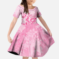 Personalised Memorial Pink Breast Cancer Awareness Kid Short Sleeve Dress Plumeria Floral Tribal Pattern LT05 KID Pink - Polynesian Pride