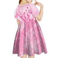 Personalised Memorial Pink Breast Cancer Awareness Kid Short Sleeve Dress Plumeria Floral Tribal Pattern LT05 - Polynesian Pride