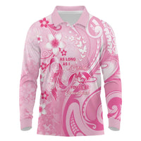 Personalised Memorial Pink Breast Cancer Awareness Long Sleeve Polo Shirt Plumeria Floral Tribal Pattern LT05 Pink - Polynesian Pride