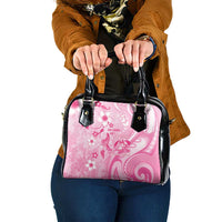 Memorial Pink Breast Cancer Awareness Shoulder Handbag Plumeria Floral Tribal Pattern - Polynesian Pride