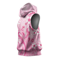 Personalised Memorial Pink Breast Cancer Awareness Sleeveless Hoodie Plumeria Floral Tribal Pattern LT05 - Polynesian Pride