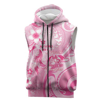 Personalised Memorial Pink Breast Cancer Awareness Sleeveless Zip Hoodie Plumeria Floral Tribal Pattern LT05 Pink - Polynesian Pride