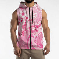 Personalised Memorial Pink Breast Cancer Awareness Sleeveless Zip Hoodie Plumeria Floral Tribal Pattern LT05 - Polynesian Pride