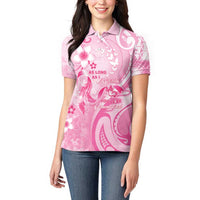 Personalised Memorial Pink Breast Cancer Awareness Women Polo Shirt Plumeria Floral Tribal Pattern LT05 - Polynesian Pride