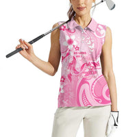 Personalised Memorial Pink Breast Cancer Awareness Women Sleeveless Polo Shirt Plumeria Floral Tribal Pattern LT05 - Polynesian Pride