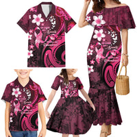 Personalised Memorial Breast Cancer Awareness Family Matching Mermaid Dress and Hawaiian Shirt Plumeria Floral Tribal Pattern LT05 - Polynesian Pride