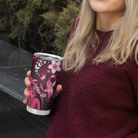 Personalised Memorial Breast Cancer Awareness Tumbler Cup Plumeria Floral Tribal Pattern - Polynesian Pride
