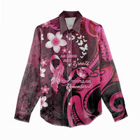 Personalised Memorial Breast Cancer Awareness Women Casual Shirt Plumeria Floral Tribal Pattern - Polynesian Pride