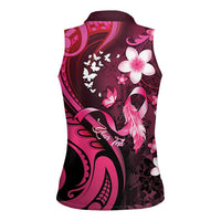 Personalised Memorial Breast Cancer Awareness Women Sleeveless Polo Shirt Plumeria Floral Tribal Pattern LT05 - Polynesian Pride