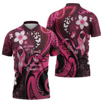 Personalised Memorial Breast Cancer Awareness Zipper Polo Shirt Plumeria Floral Tribal Pattern LT05 - Polynesian Pride