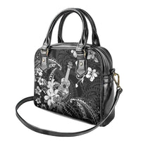 Hawaii Ukulele Shoulder Handbag Polynesian Pattern Mix Hibiscus Black Version
