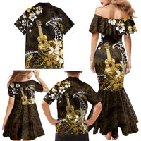 Hawaii Ukulele Family Matching Mermaid Dress and Hawaiian Shirt Polynesian Pattern Mix Hibiscus Gold Version LT05 - Polynesian Pride