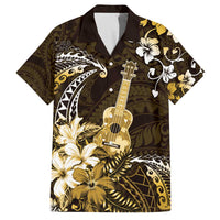Hawaii Ukulele Family Matching Off The Shoulder Long Sleeve Dress and Hawaiian Shirt Polynesian Pattern Mix Hibiscus Gold Version LT05 Dad's Shirt - Short Sleeve Gold - Polynesian Pride