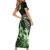 Hawaii Ukulele Family Matching Short Sleeve Bodycon Dress and Hawaiian Shirt Polynesian Pattern Mix Hibiscus Green Version LT05 - Polynesian Pride