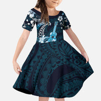 Hawaii Ukulele Family Matching Off Shoulder Maxi Dress and Hawaiian Shirt Polynesian Pattern Mix Hibiscus Blue Version LT05