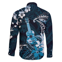Hawaii Ukulele Family Matching Short Sleeve Bodycon Dress and Hawaiian Shirt Polynesian Pattern Mix Hibiscus Blue Version LT05 - Polynesian Pride