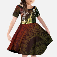 Hawaii Ukulele Family Matching Long Sleeve Bodycon Dress and Hawaiian Shirt Polynesian Pattern Mix Hibiscus Reggae Version LT05 Daughter's Dress Reggae - Polynesian Pride