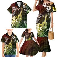 Hawaii Ukulele Family Matching Mermaid Dress and Hawaiian Shirt Polynesian Pattern Mix Hibiscus Reggae Version LT05 - Polynesian Pride