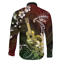 Hawaii Ukulele Family Matching Off The Shoulder Long Sleeve Dress and Hawaiian Shirt Polynesian Pattern Mix Hibiscus Reggae Version LT05 - Polynesian Pride