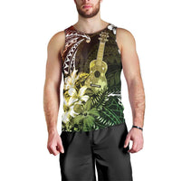 Hawaii Ukulele Men Tank Top Polynesian Pattern Mix Hibiscus Reggae Version LT05