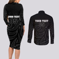 Custom New Zealand Marathon Couples Matching Long Sleeve Bodycon Dress and Long Sleeve Button Shirt Maori Style LT05 - Polynesian Pride
