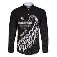 Custom New Zealand Marathon Family Matching Off The Shoulder Long Sleeve Dress and Hawaiian Shirt Maori Style LT05 Dad's Shirt - Long Sleeve Black - Polynesian Pride