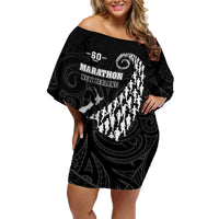 Custom New Zealand Marathon Family Matching Off Shoulder Short Dress and Hawaiian Shirt Maori Style LT05 Mom's Dress Black - Polynesian Pride