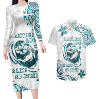 New Zealand Aotearoa Hari Ra Mama Couples Matching Long Sleeve Bodycon Dress and Hawaiian Shirt A Mother's Love Is Like No Otter LT05 White - Polynesian Pride
