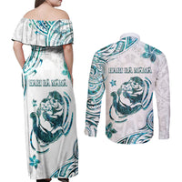 New Zealand Aotearoa Hari Ra Mama Couples Matching Off Shoulder Maxi Dress and Long Sleeve Button Shirt A Mother's Love Is Like No Otter LT05 - Polynesian Pride