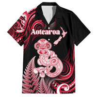Personalised New Zealand Maori Taniwha Family Matching Off Shoulder Maxi Dress and Hawaiian Shirt Silver Fern Red Version