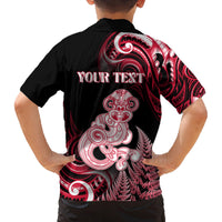 Personalised New Zealand Maori Taniwha Family Matching Tank Maxi Dress and Hawaiian Shirt Silver Fern Red Version LT05 - Polynesian Pride