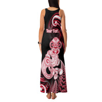 Personalised New Zealand Maori Taniwha Family Matching Tank Maxi Dress and Hawaiian Shirt Silver Fern Red Version LT05 - Polynesian Pride