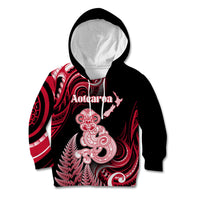 Personalised New Zealand Maori Taniwha Kid Hoodie Silver Fern Red Version LT05 Hoodie Red - Polynesian Pride
