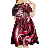 Personalised New Zealand Maori Taniwha Kid Short Sleeve Dress Silver Fern Red Version LT05 - Polynesian Pride