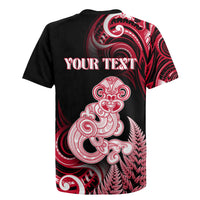 Personalised New Zealand Maori Taniwha Rugby Jersey Silver Fern Red Version
