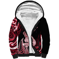Personalised New Zealand Maori Taniwha Sherpa Hoodie Silver Fern Red Version LT05 Unisex Red - Polynesian Pride