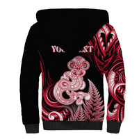 Personalised New Zealand Maori Taniwha Sherpa Hoodie Silver Fern Red Version LT05 - Polynesian Pride