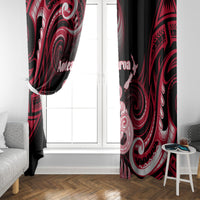 New Zealand Maori Taniwha Window Curtain Silver Fern Red Version