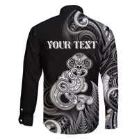 Personalised New Zealand Maori Taniwha Family Matching Off Shoulder Short Dress and Hawaiian Shirt Silver Fern Black Version LT05 - Polynesian Pride