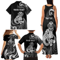 Personalised New Zealand Maori Taniwha Family Matching Tank Maxi Dress and Hawaiian Shirt Silver Fern Black Version LT05 - Polynesian Pride