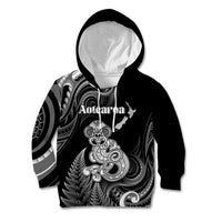Personalised New Zealand Maori Taniwha Kid Hoodie Silver Fern Black Version LT05 Hoodie Black - Polynesian Pride