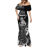 Personalised New Zealand Maori Taniwha Mermaid Dress Silver Fern Black Version LT05 - Polynesian Pride
