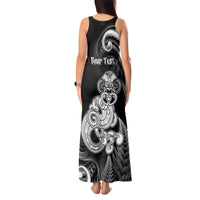 Personalised New Zealand Maori Taniwha Tank Maxi Dress Silver Fern Black Version LT05 - Polynesian Pride